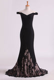 2024 Hot Black Prom Dresses Mermaid With Embroidery And Beads Sweep P4NPZG97