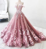 Ball Gown Off the Shoulder V Neck Tulle Lavender Beads Prom Dresses, Quinceanera Dresses STI15562