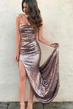 Sexy Mermaid Strapless Sequins Prom Dresses with Slit, Long Evening STI15667
