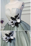 Luxury Waist Flowers See Through Backside Lolita Dress, Short Tulle Homecoming Dresses STI14980