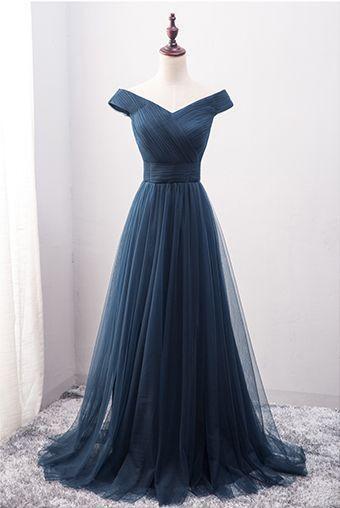 Navy Blue Prom Dress Off the Shoulder Prom Dress Custom Made Evening Dress