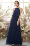 Gloria Floor Length V-Neck Sleeveless Chiffon A-Line/Princess Natural Waist Bridesmaid Dresses