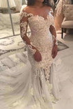 Long Sleeve Sparkly Mermaid V Neck Beads Wedding Dresses PTPNYKT4