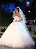 Ball Gown Bowknot Sweetheart Tulle Wedding Dresses Strapless Ivory Wedding Gowns STI14966