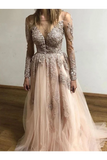 Sheer Round Neck Appliques Long Sleeves Tulle Prom Party STIP3AF4A68