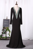 2024 Mermaid Mother Of The Bride Dresses V Neck Long Sleeves Spandex PS36T37Z