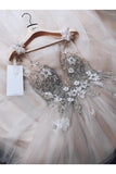 A Line Spaghetti Straps Tulle Beads V Neck Prom Dresses HandMade Flowers Wedding STIPATMMD6Y