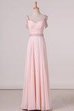 2024 A Line Straps Chiffon With Ruffles And Beads Prom PMEBCCKT