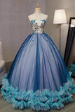 Ball Gown V Neck Sleeveless Appliqued Tulle Prom Dress Hot Quinceanera STIP46YC47P