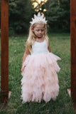 A Line Round Neck Tulle White Straps Flower Girl Dresses with Lace, Baby Dresses STI15021