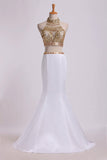 2024 Two Pieces Beaded Bodice High Neck Prom Dresses Trumpet PB2RMCXN