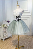 Luxury Waist Flowers See Through Backside Lolita Dress, Short Tulle Homecoming Dresses STI14980