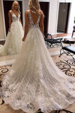 Luxurious Ball Gown V Neck Open Back Ivory Lace Wedding Dresses,Sequins Beach Bridal Dresses STI15259