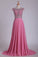 2024 Scoop Prom Dresses Cap Sleeves A Line With Beading PHM63TKB