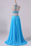 2024 Two-Piece A Line Prom Dresses Beaded Bodice Open Back Chiffon PTDR46S4