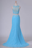 2024 Two Pieces Scoop Mermaid With Slit And Beading Prom Dresses Spandex PHDPMAYX