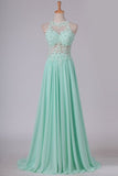 2024 See-Through Scoop A Line Chiffon Prom Dresses With Applique PC3X4HSN