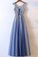 Blue Scoop Neck Sleeveless A Line Floor Length Beading Prom Dresses
