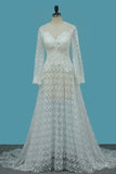 2024 A Line Prom Dresses Scoop Long Sleeves Lace PLFGRLXZ