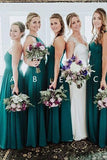 Elegant A Line Green Floor Length Bridesmaid Dresses, Long Prom STI20460