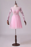 2024 Bateau Homecoming Dresses A Line With Embroidery & Beads Tulle P93XS99X