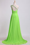 Cheap Prom Dresses Green One Shoulder Floor Length PEGL3GBM
