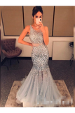Silver Sequins Luxurious See Through Party Dress Backless Mermaid Long Prom STIP9RZ2GRG