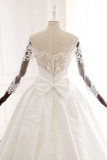Ball Gown Long Sleeves Wedding Dress With Appliques Satin Bridal STIP1JNP34P