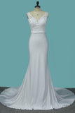 2024 V Neck Open Back Spandex Wedding Dresses With PSCL9PS1