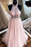 Chic Halter Formal Prom Dress Tulle Appliques A Line Evening STIPYARAC2F