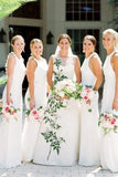 Elegant White Mermaid Chiffon Bridesmaid Dresses, Long Sleeveless Wedding Party Dress STI15218