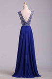 2024 Hot Selling Prom Dresses Dark Royal Blue A-Line Scoop Floor-Length P91SC5J1