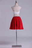2024 Bicolor Bateau A Line Short Homecoming Dresses Satin & Tulle With Beads Two PMB16R49