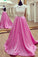 White lace open back long rosy satin prom dress lace graduation