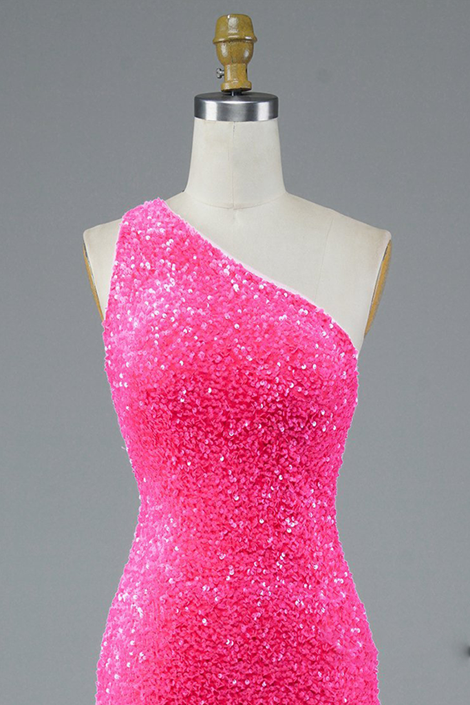 Mermaid Glitter One-Shoulder Backless Prom Dress With Sequins