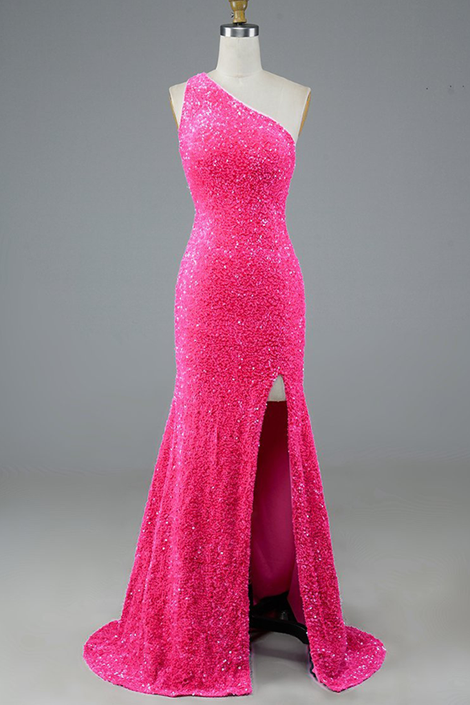 Mermaid Glitter One-Shoulder Backless Prom Dress With Sequins