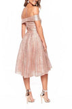 Elegant Off the Shoulder Pink Sequins Sweetheart Short Prom Dresses, Bridesmaid Dresses STI15189