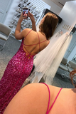 Mermaid Glitter Sequins Sexy Red Backless Long Prom Dress