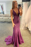 Mermaid Purple Long Backless Evening Dress Prom Dress