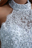 Charming Mermaid Halter Silver Sequins Prom Dresses with Appliques, Party STI20401