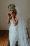 Charming Ivory V Neck Mermaid Strapless Lace Appliques Wedding Dresses, Bridal Dresses STI15506