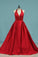 2022 Halter Prom Dresses Open Back A Line Satin P1QGCM8E