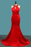 2024 Satin Mermaid Halter Evening Dresses With PAQR84P6