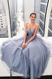 Sparkly Ball Gown Strapless Grey Sweetheart Long Prom Dresses, Evening Dresses STI15535