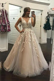 Fashion Ball Gown V Neck Prom Dresses with Appliques and Beads, Quinceanera Dresses STI15582