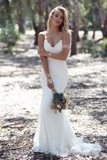 Sexy Spaghetti Straps Mermaid Lace Ivory Wedding Dresses V Neck Beach Wedding STIPJBS8J69