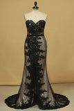 2024 Sequin & Tulle Sweetheart Sheath Prom Dresses With Applique PZHE4JBN