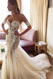 Charming Mermaid Sweetheart Backless Tulle Wedding Dresses With STIPH8491GT