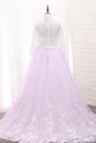 2024 A Line Long Sleeves Tulle Scoop Flower Girl Dresses With Applique PK18LEFF