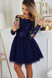 Cute Off The Shoulder Tulle Homecoming Dress With Lace Appliques Short PDHRZJZS